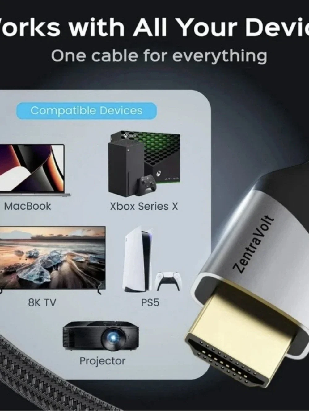 8K Ultra High Speed HDMI Cable - Black & Silver